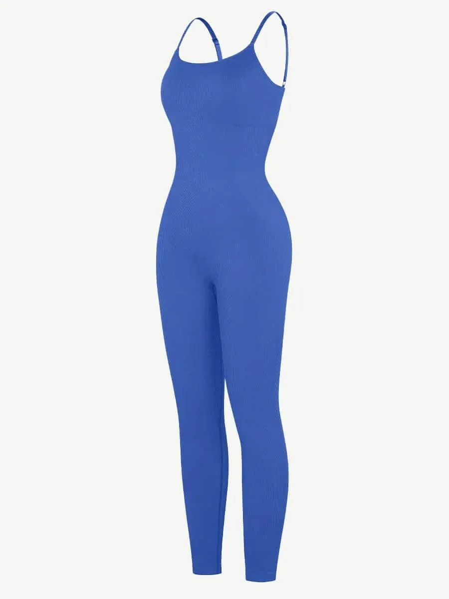 Ribbed Plus Size Bodycon Jumpsuits Shaper with Removable Pads