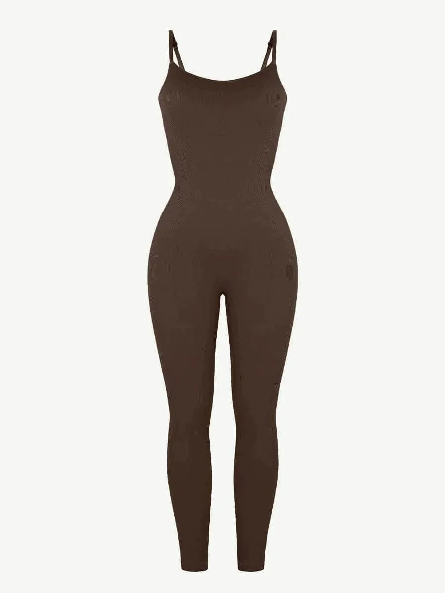 Ribbed Plus Size Bodycon Jumpsuits Shaper with Removable Pads