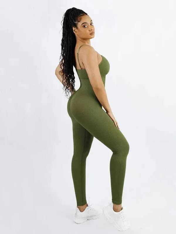 Ribbed Plus Size Bodycon Jumpsuits Shaper with Removable Pads