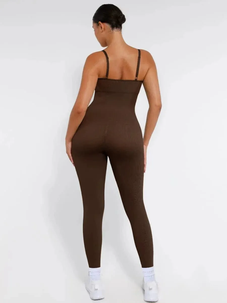 Ribbed Plus Size Bodycon Jumpsuits Shaper with Removable Pads
