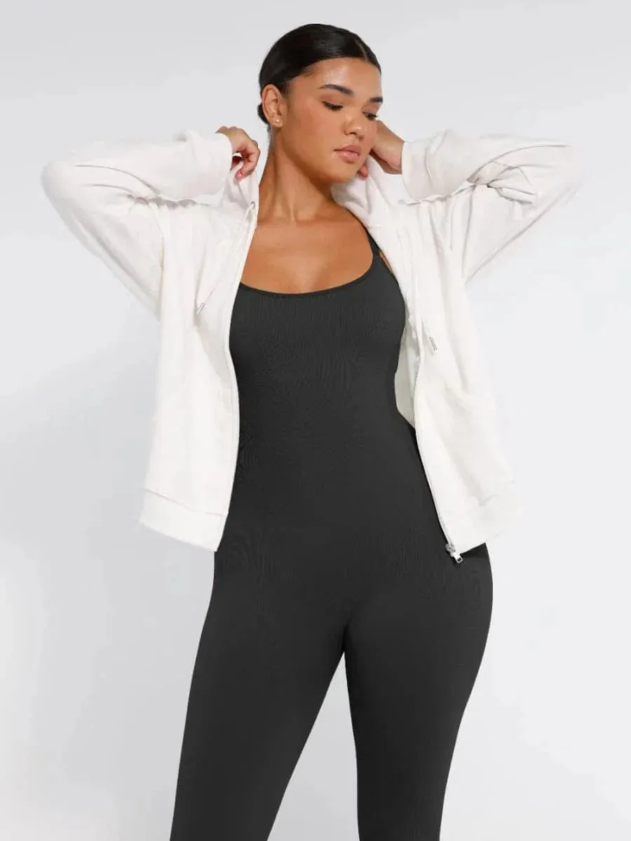Ribbed Plus Size Bodycon Jumpsuits Shaper with Removable Pads