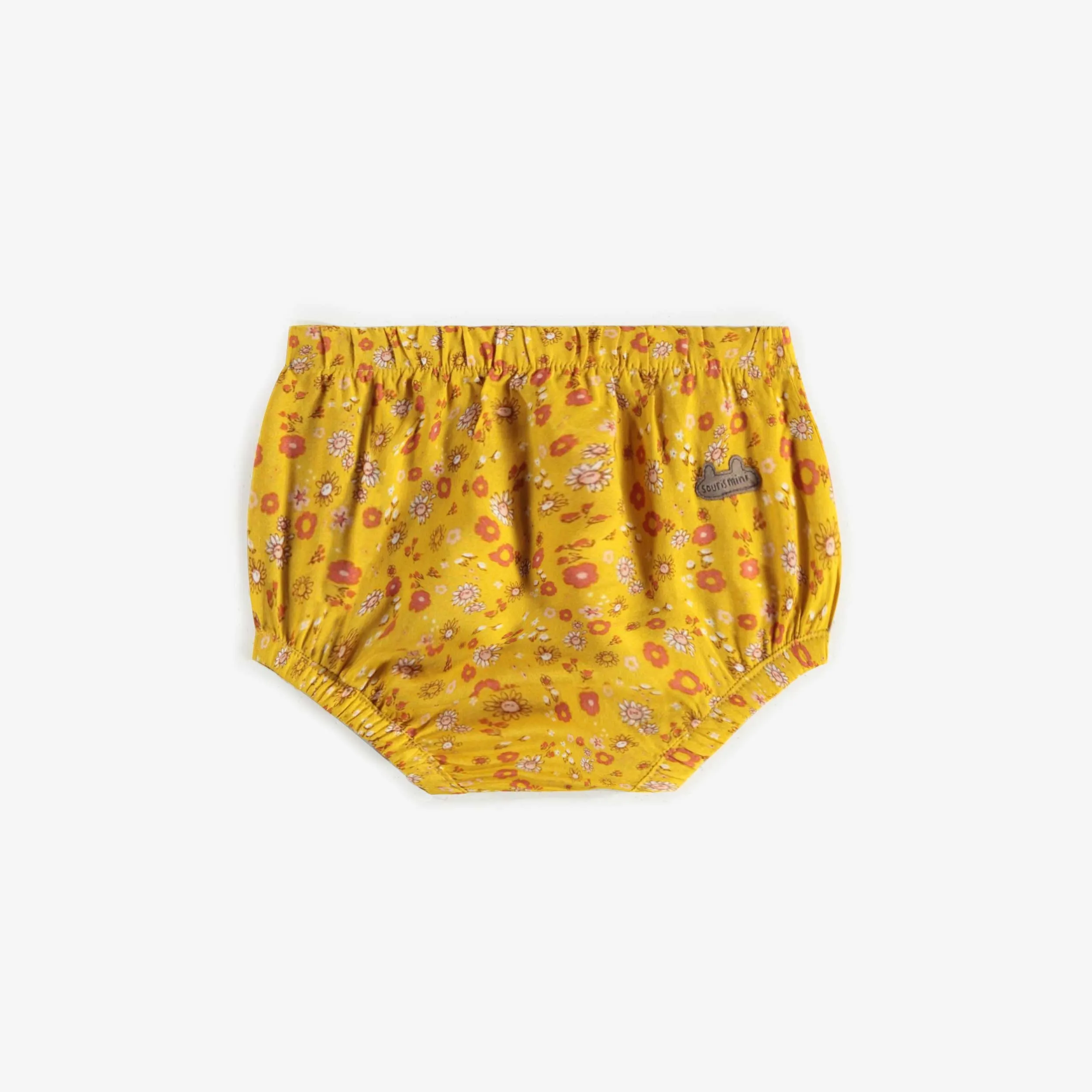 Robe jaune fleurie en viscose avec bloomer, naissance || Yellow flowery dress in viscose with bloomer, newborn