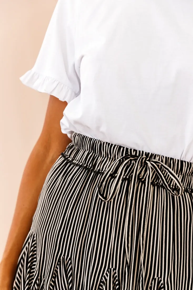 Robyn Pleated Striped Mini Skirt Black