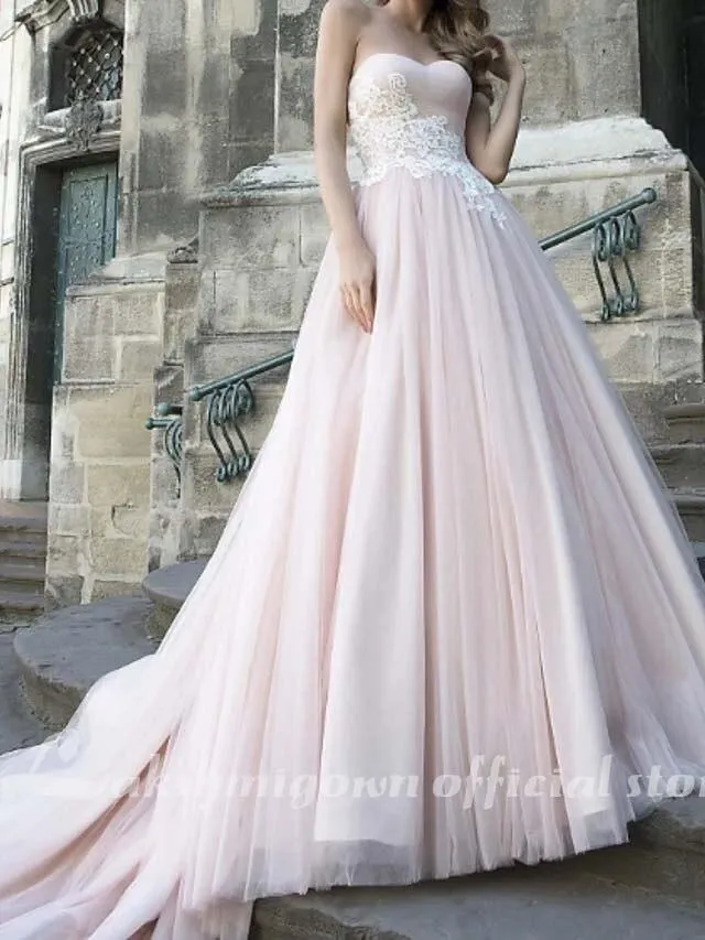 Roycebridal A-Line Wedding Dresses V Neck Sweep / Brush Train