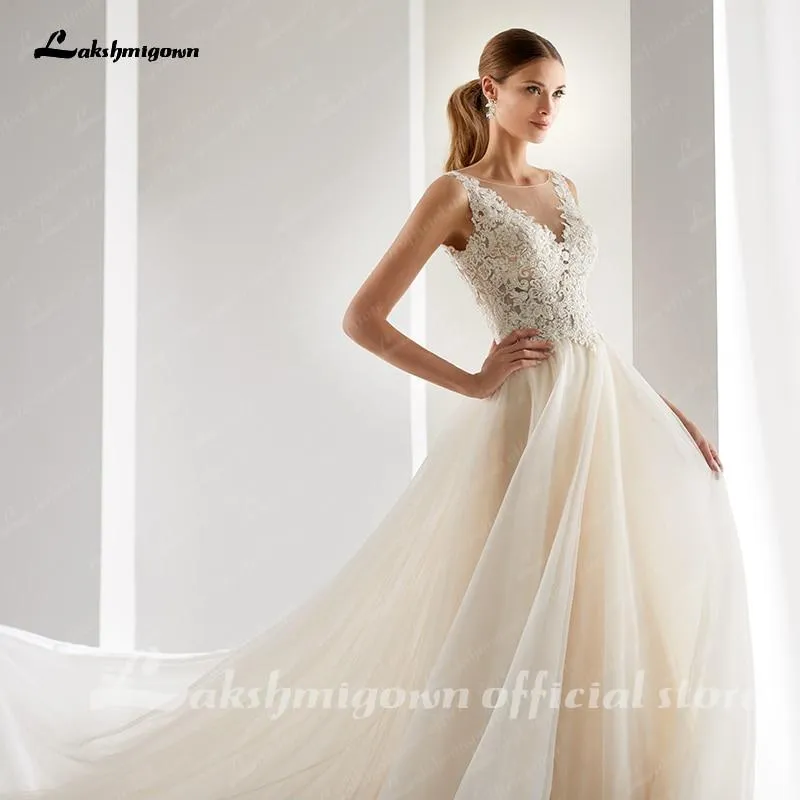 Roycebridal Elegant A-line Champagne Wedding Dresses Mariage Appliques