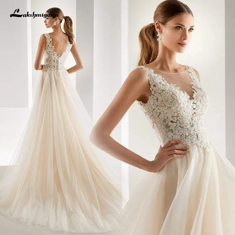 Roycebridal Elegant A-line Champagne Wedding Dresses Mariage Appliques
