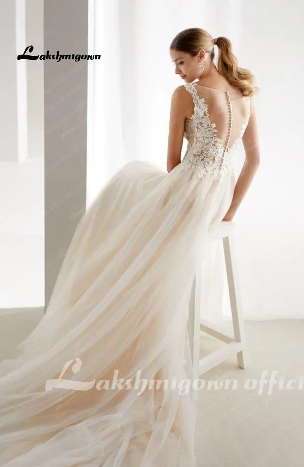 Roycebridal Elegant A-line Champagne Wedding Dresses Mariage Appliques