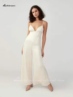 Roycebridal Elegant New Women Jumpsuit Wedding Dresses White Satin