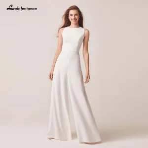 Roycebridal Jumpsuits Wedding Dresses 2020 Simple White Ivory Wedding gown Pants Suits Pleated Bride Gown Bridal Formal Dresses