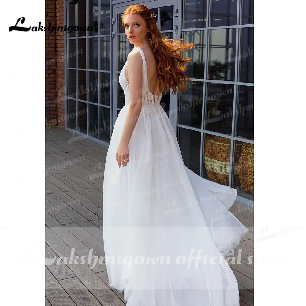 Roycebridal Sexy Deep V Neck Open Back fairy Tulle Wedding Dresses