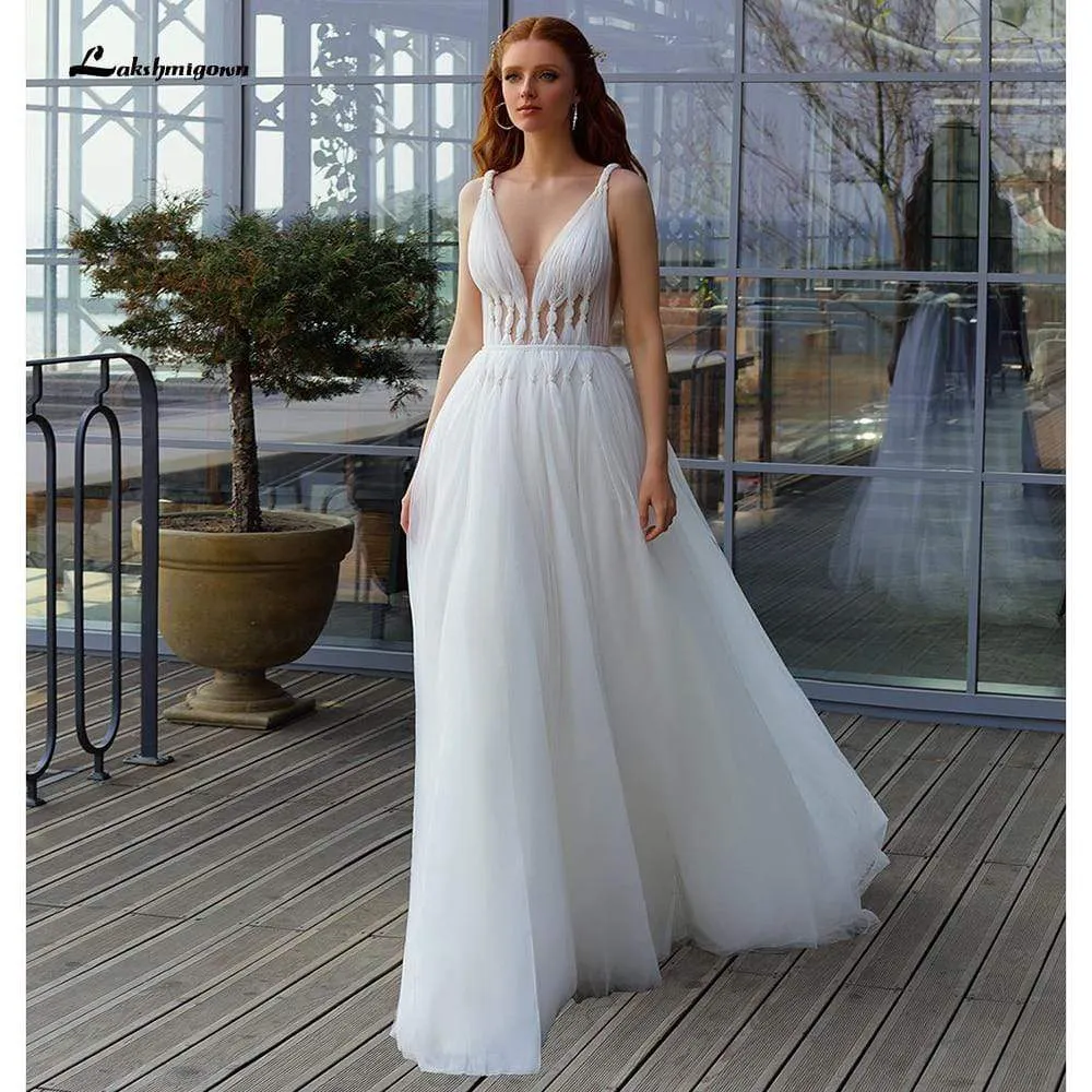 Roycebridal Sexy Deep V Neck Open Back fairy Tulle Wedding Dresses