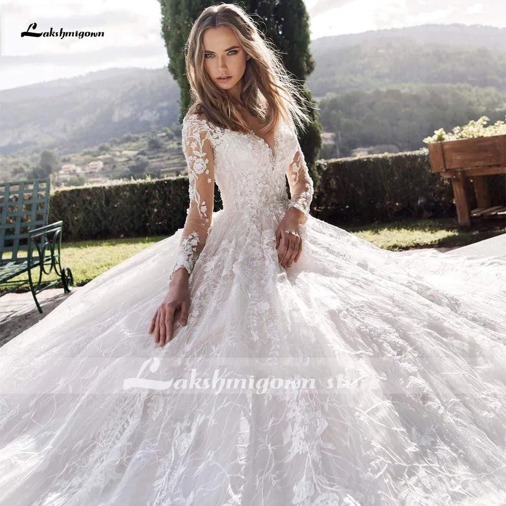 Roycebridal V-Neck A Line Lace Wedding Dresses