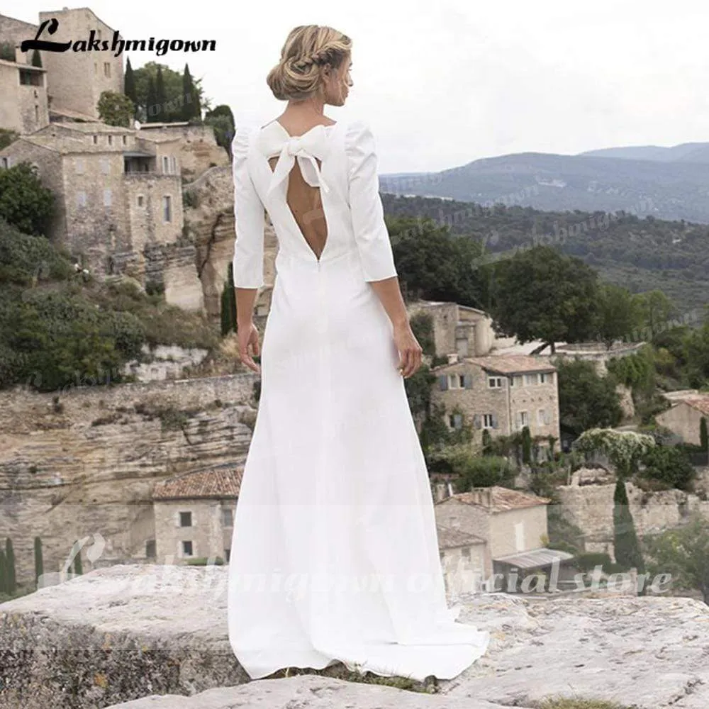 Roycebridal Wedding Dresses Satin Simple V Neck Backless