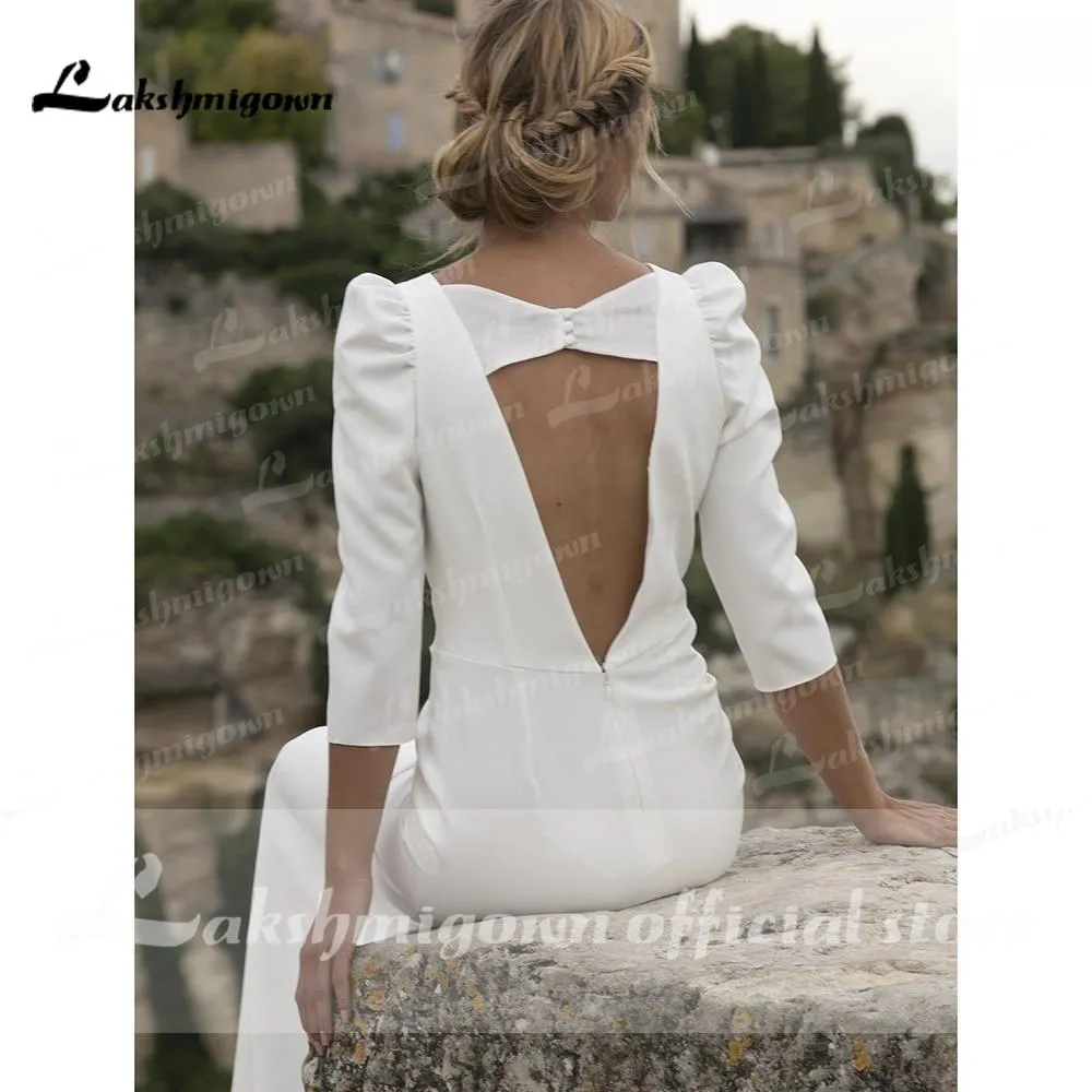 Roycebridal Wedding Dresses Satin Simple V Neck Backless