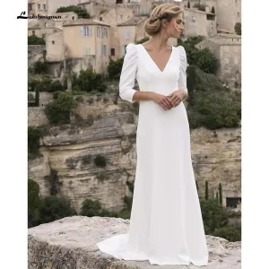 Roycebridal Wedding Dresses Satin Simple V Neck Backless
