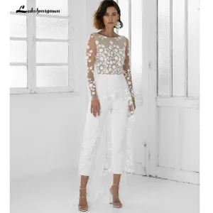 Roycebridal White Jumpsuit Beach Wedding Dresses Long Sleeve