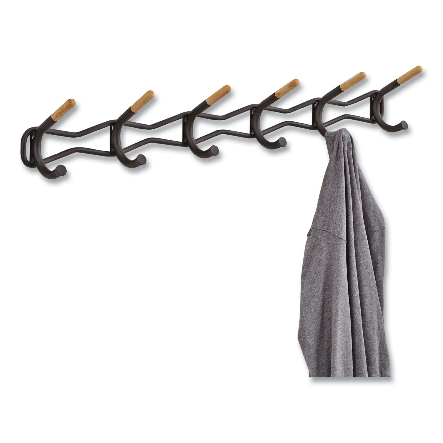 Safco® Family Coat Wall Rack, 6 Hook, 42.75w x 5.25d x 7.25h, Black