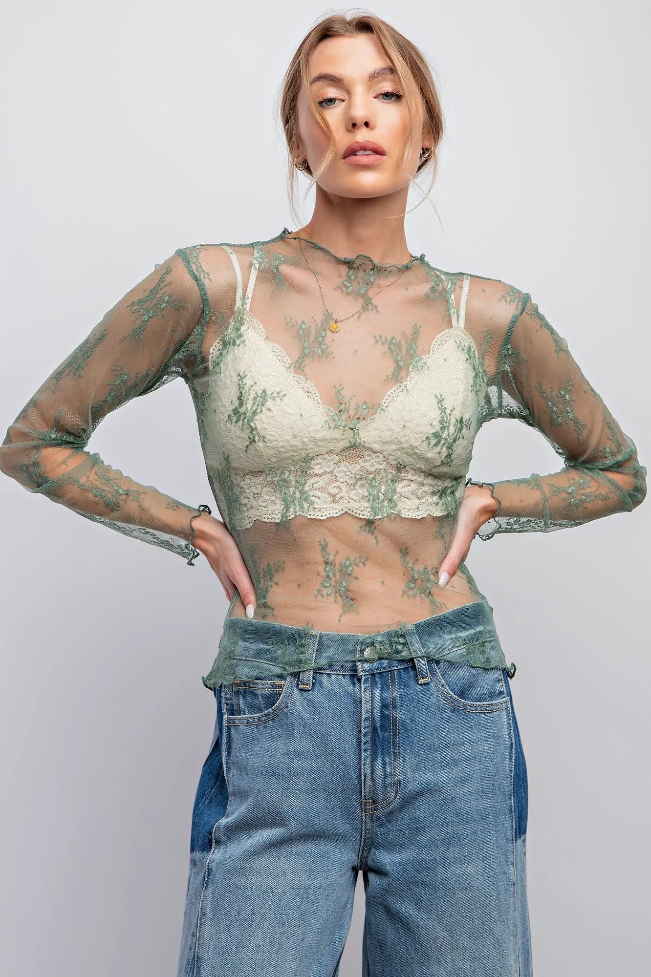 Sage Green Lace Top