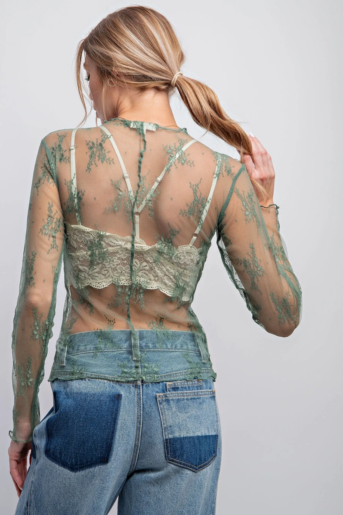 Sage Green Lace Top