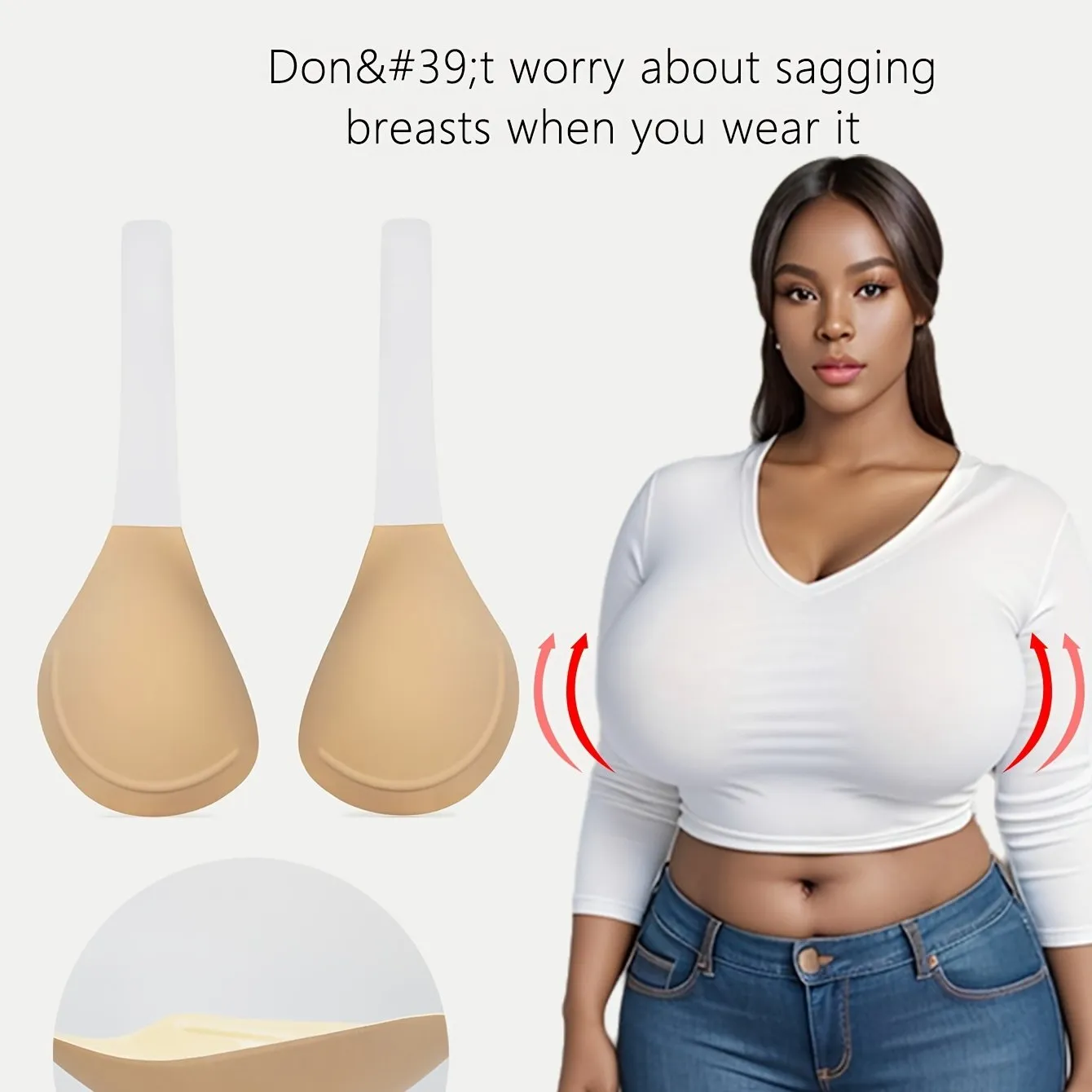 SAHOBBIEHOP Invisible Strapless Plus Size Bra - 3D Cup, Anti-Sagging, Soft Polyester, All Outfits