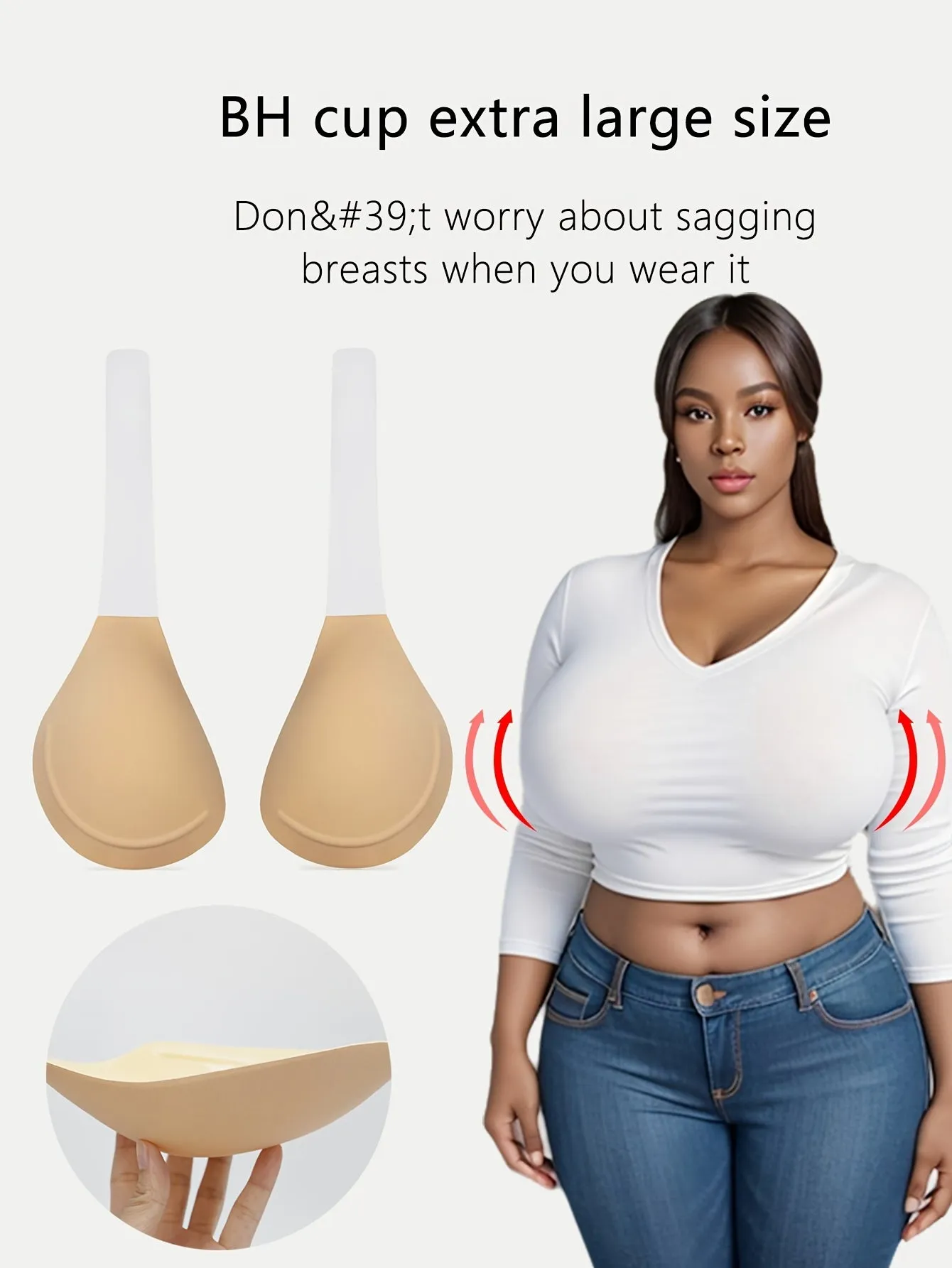 SAHOBBIEHOP Invisible Strapless Plus Size Bra - 3D Cup, Anti-Sagging, Soft Polyester, All Outfits