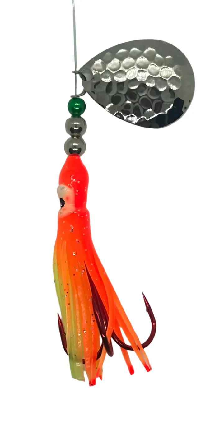 Salmon Tackle - Kokopros® Twin Pack Orange Chartreuse #4 Salmon Hoochie's  2/0 Red Treble and a 4/0 Red Octopus Snell