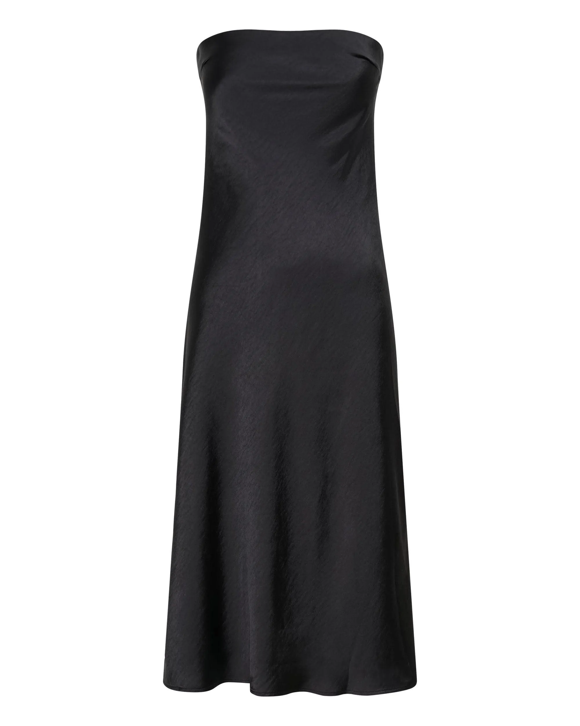 SATIN TIE BACK STRAPLESS MIDI | BLACK