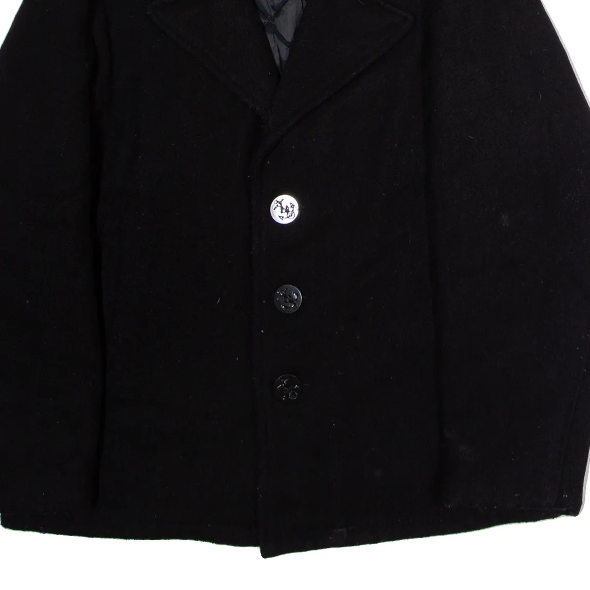 SCHOTT Mens Pea Coat Black Knit Wool 90s M