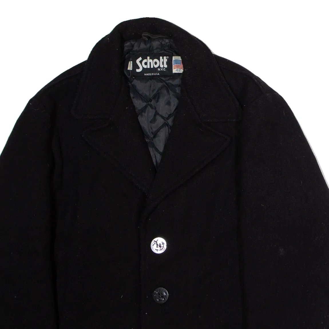 SCHOTT Mens Pea Coat Black Knit Wool 90s M