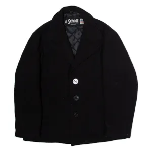SCHOTT Mens Pea Coat Black Knit Wool 90s M