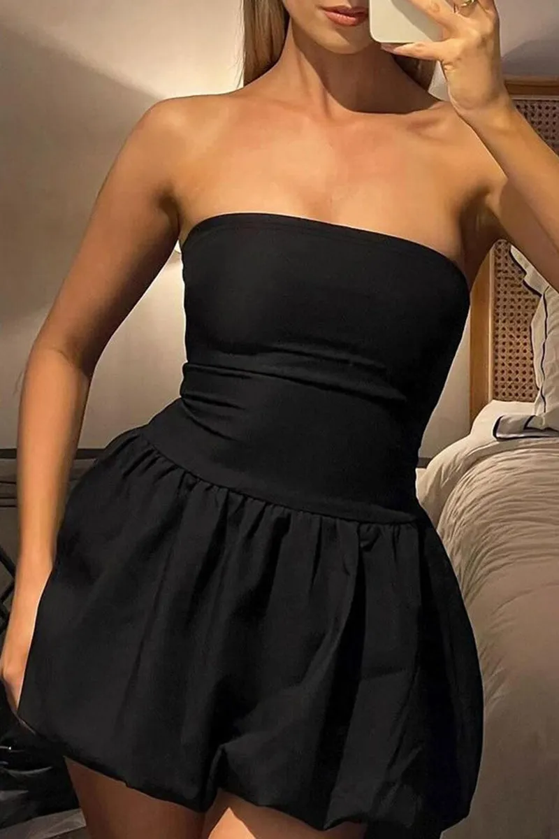 Sexy Solid Color Backless Ruched Strapless Strapless Dresses