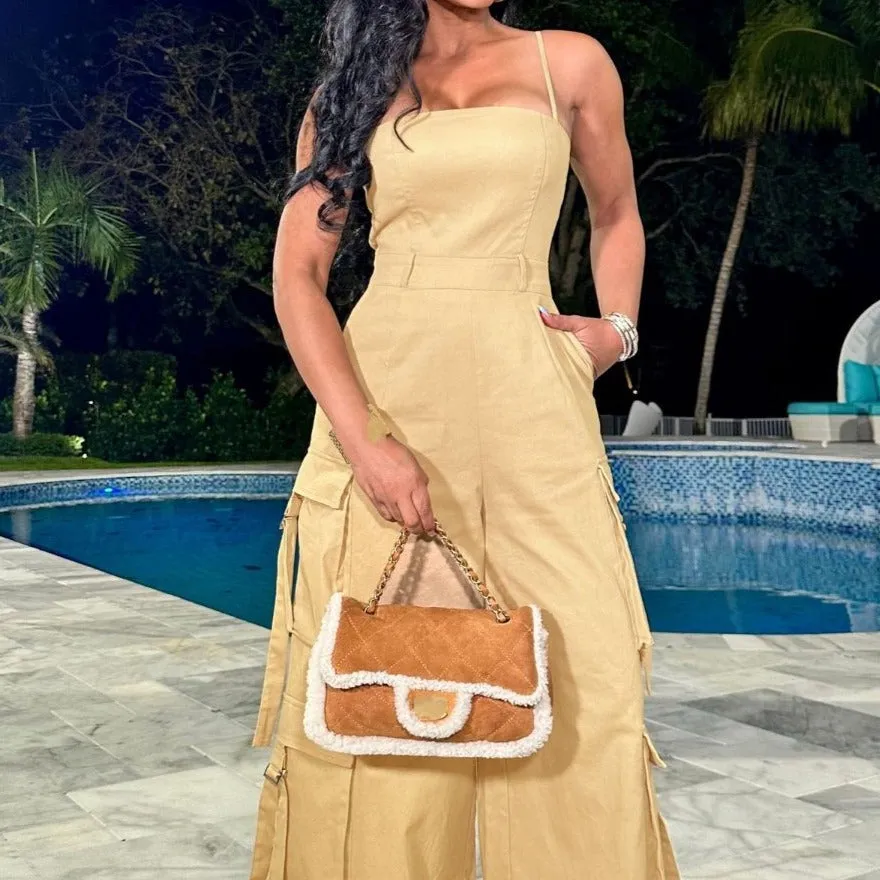Sexy Wide Leg Cargo Jumpsuits