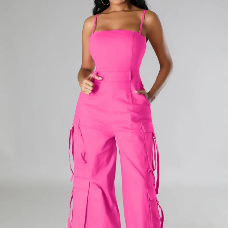 Sexy Wide Leg Cargo Jumpsuits