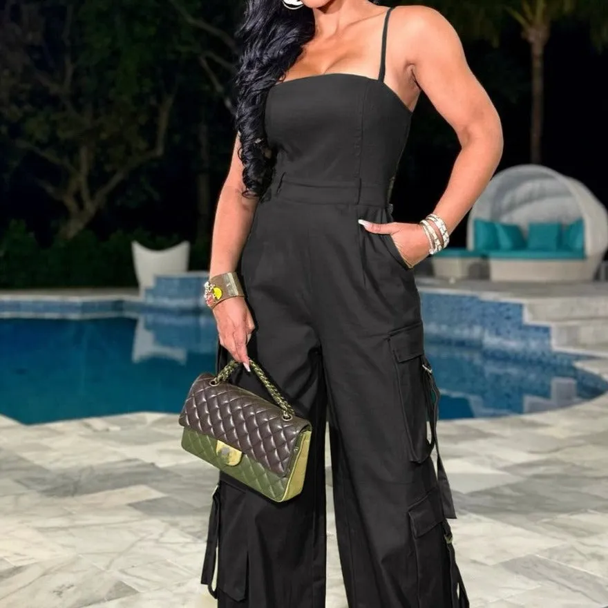 Sexy Wide Leg Cargo Jumpsuits