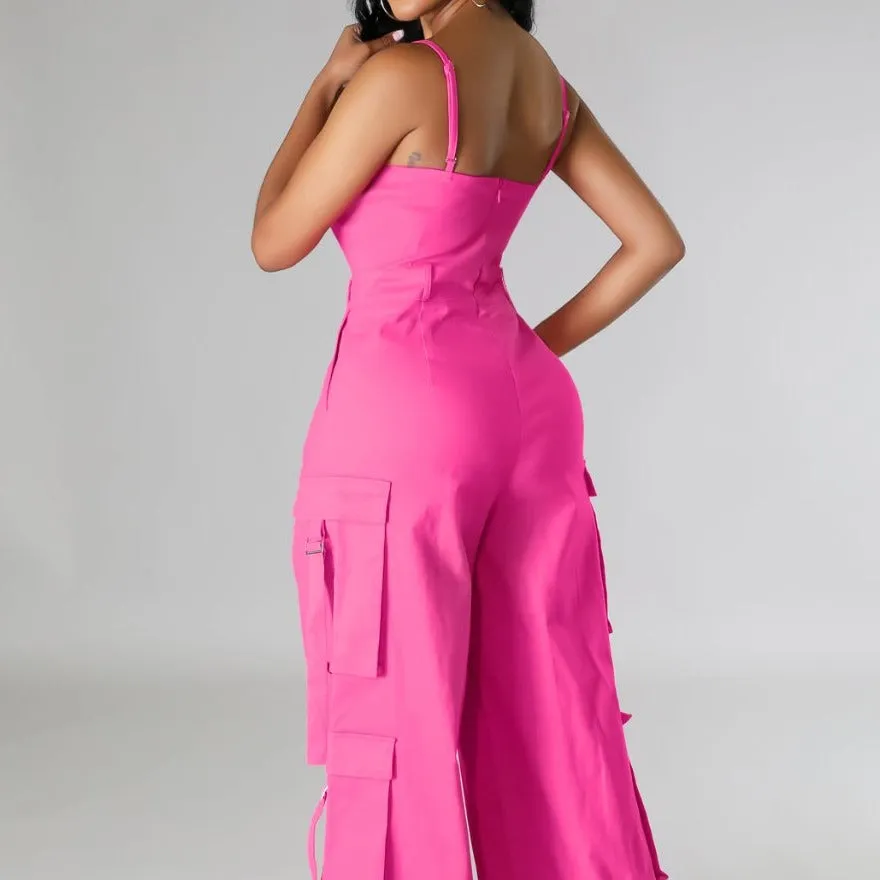 Sexy Wide Leg Cargo Jumpsuits