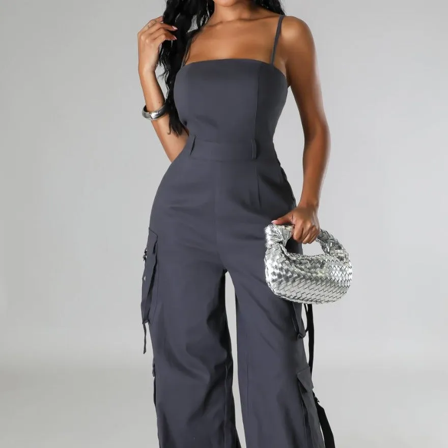 Sexy Wide Leg Cargo Jumpsuits