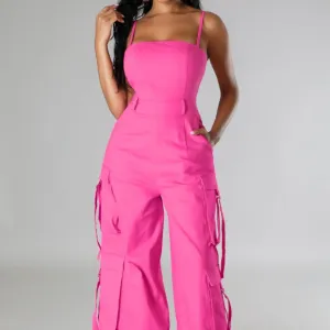 Sexy Wide Leg Cargo Jumpsuits