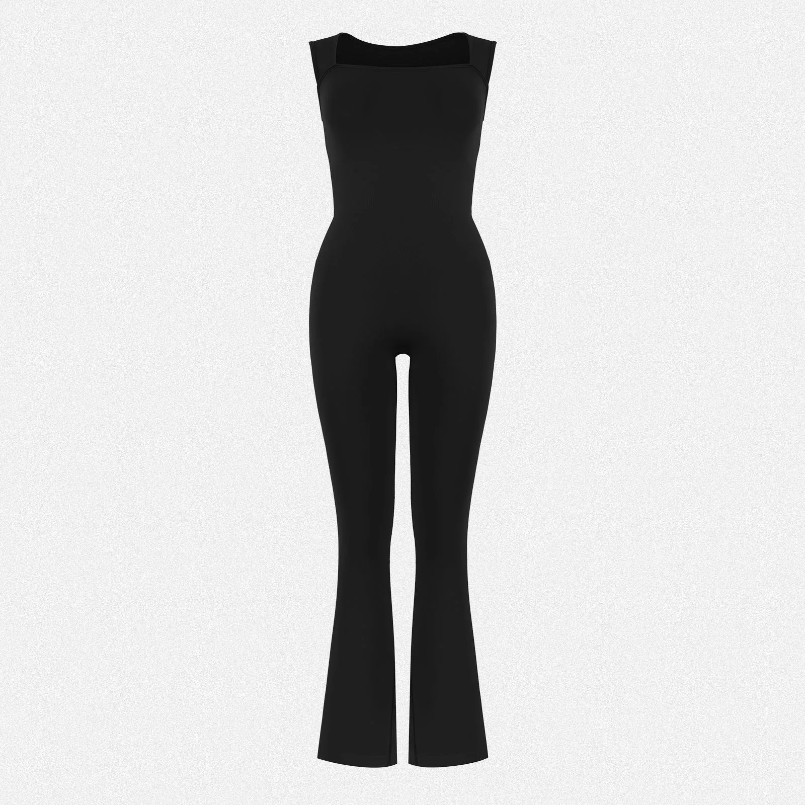 Shaperin Sleeveless Suqare Neck Flared Leggings Workout Unitard Jumpsuit