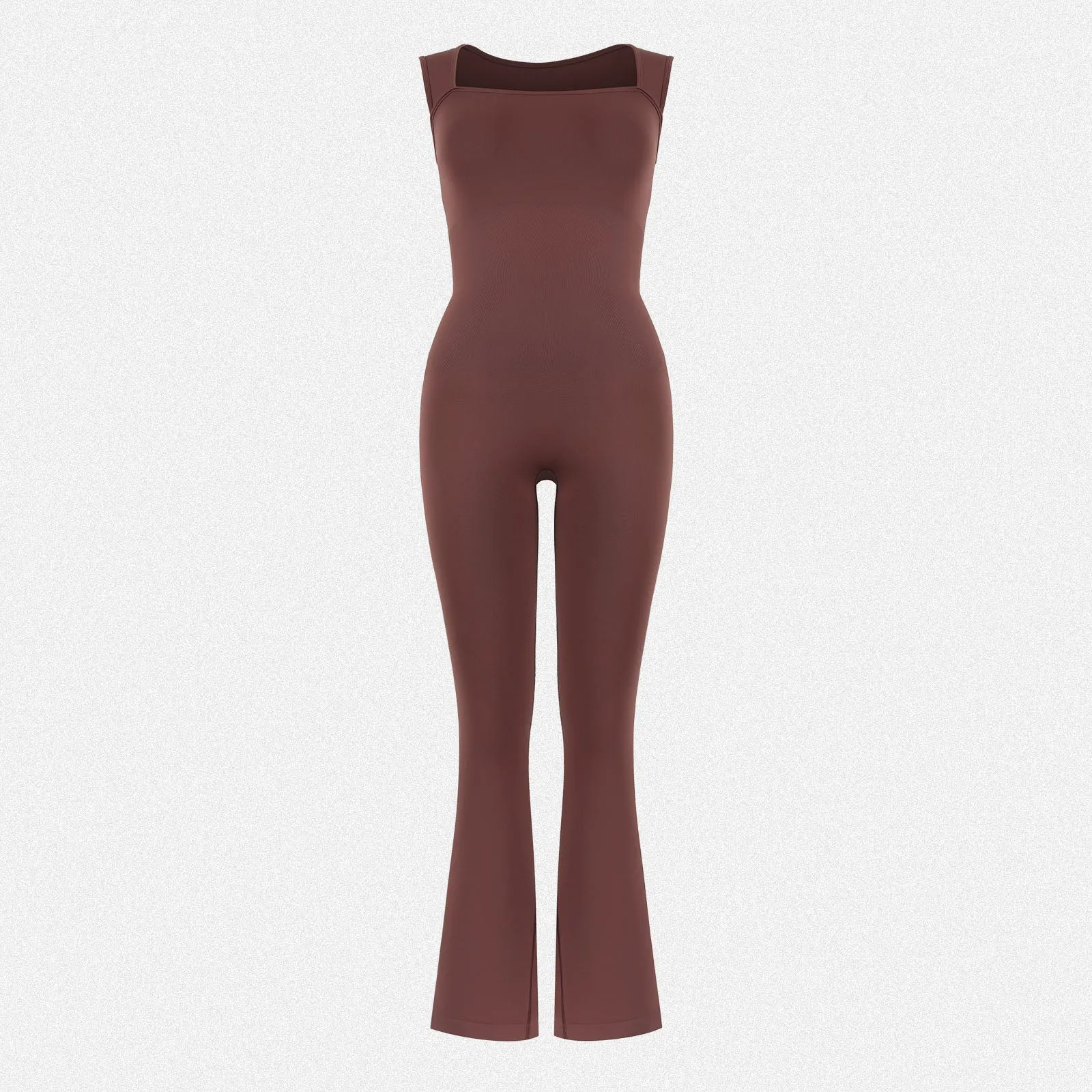 Shaperin Sleeveless Suqare Neck Flared Leggings Workout Unitard Jumpsuit