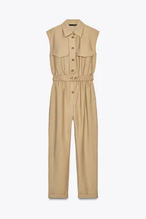 Sleeveless jumpsuit with belt