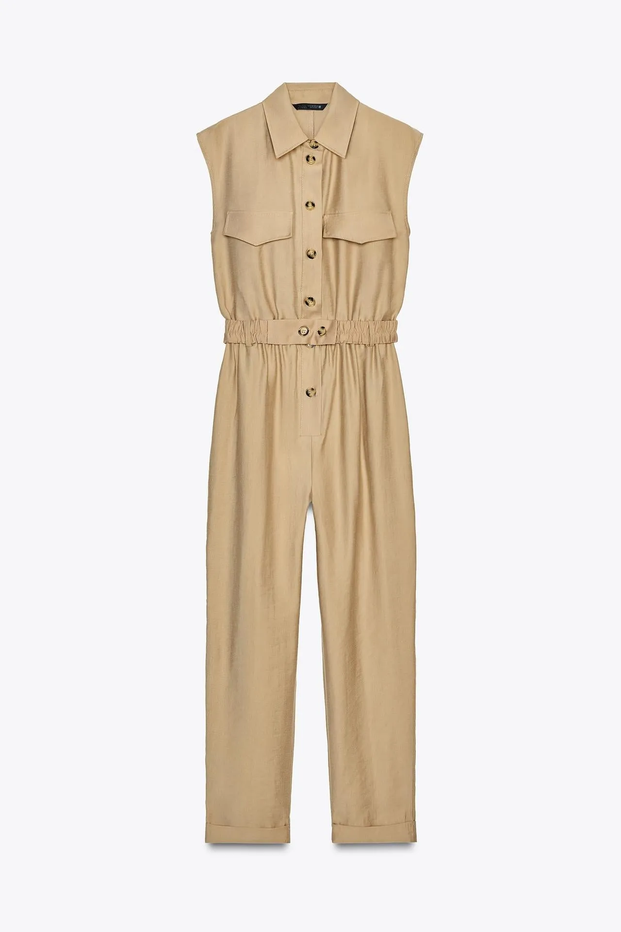 Sleeveless jumpsuit with belt