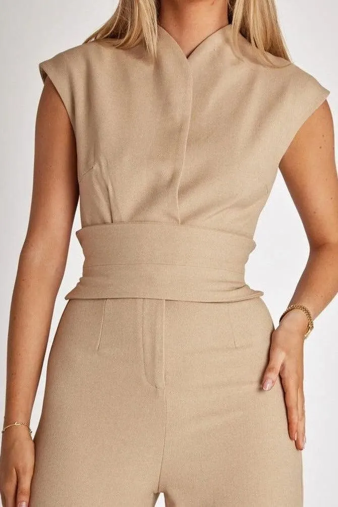 Sleeveless straight pants jumpsuit