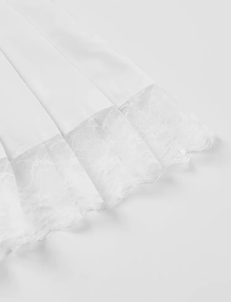 Solid Color Lace Pleated Skirt