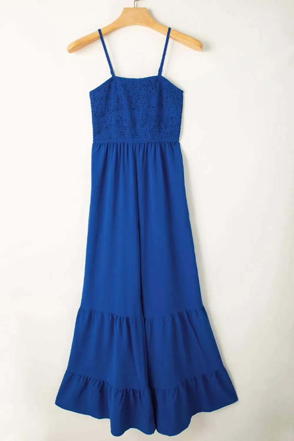 Spaghetti Straps Smocked Ruffled Wide Leg Jumpsuit