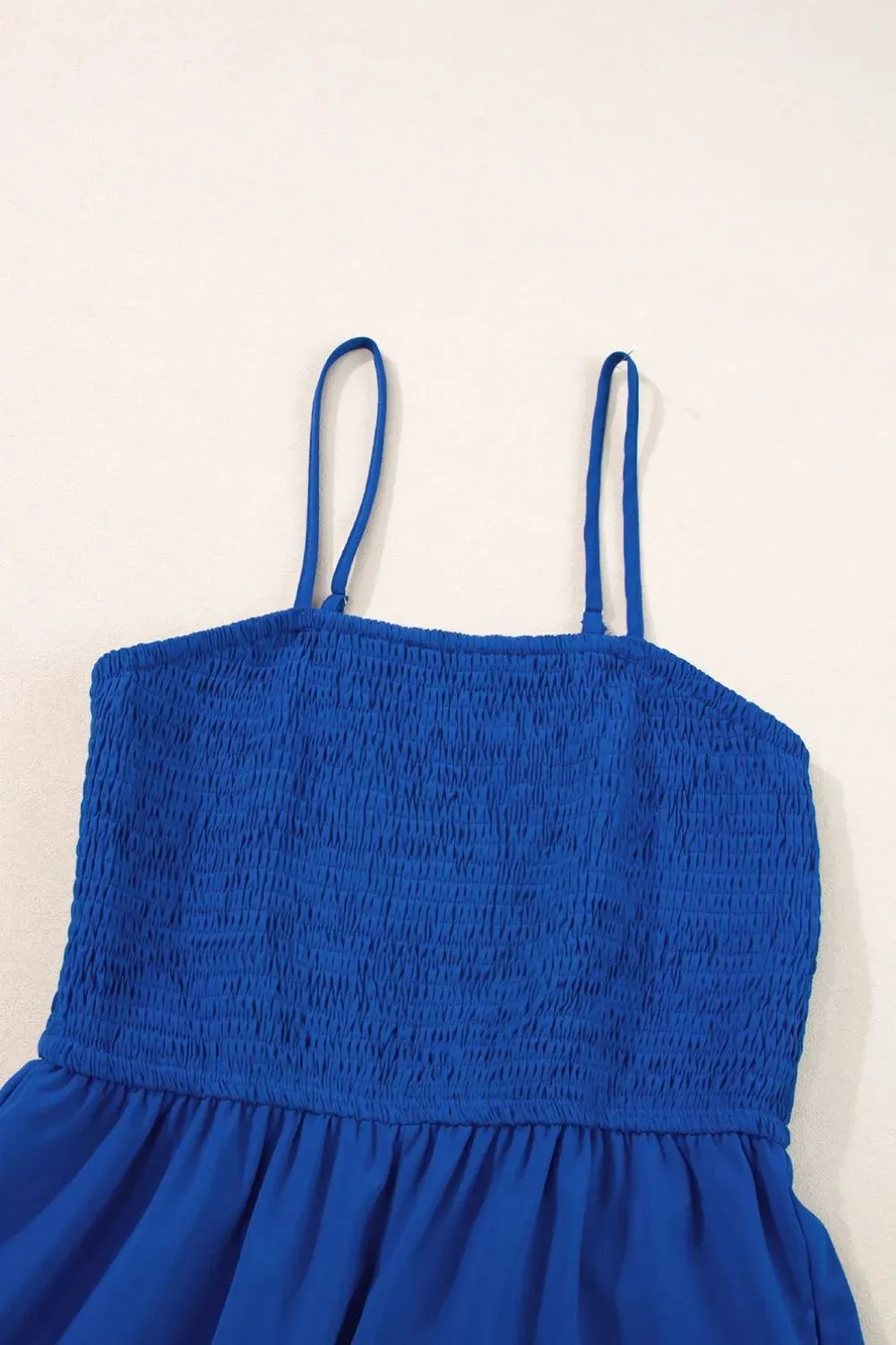 Spaghetti Straps Smocked Ruffled Wide Leg Jumpsuit