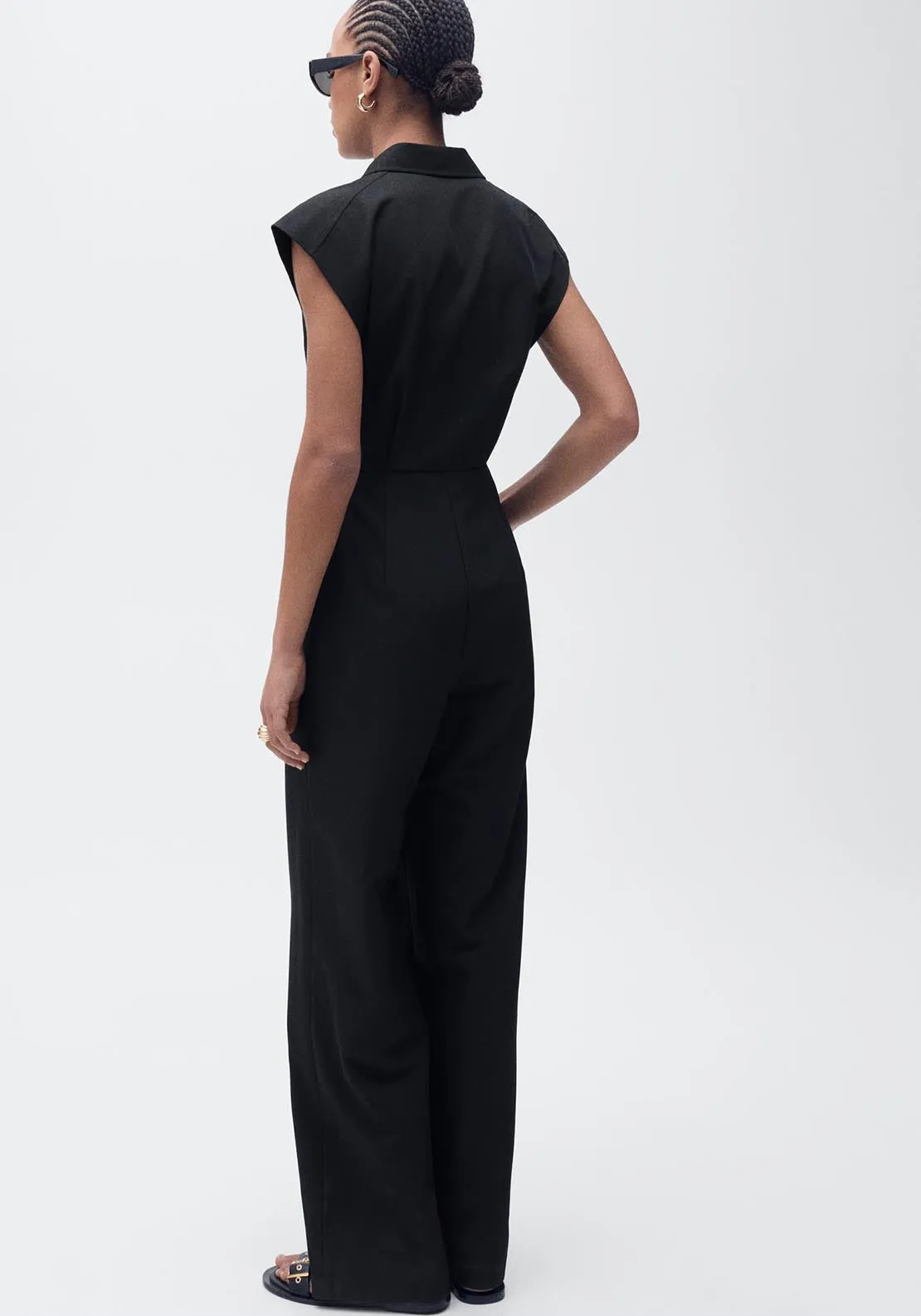 Straight-fit jumpsuit with belt - Black
