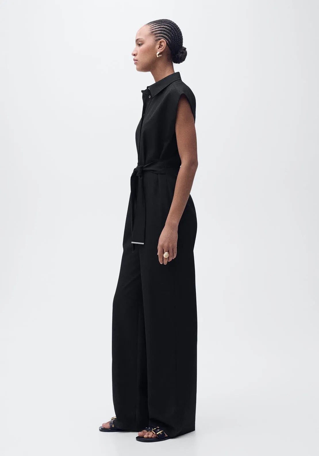 Straight-fit jumpsuit with belt - Black