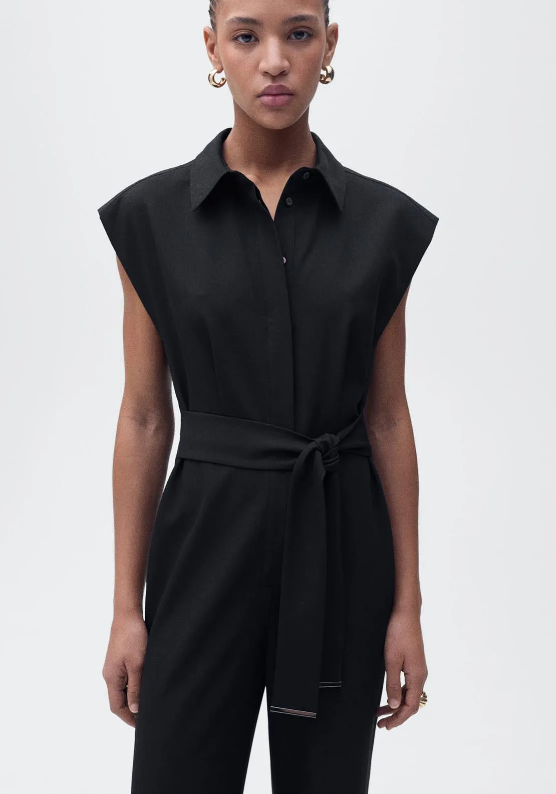 Straight-fit jumpsuit with belt - Black