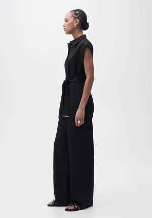 Straight-fit jumpsuit with belt - Black