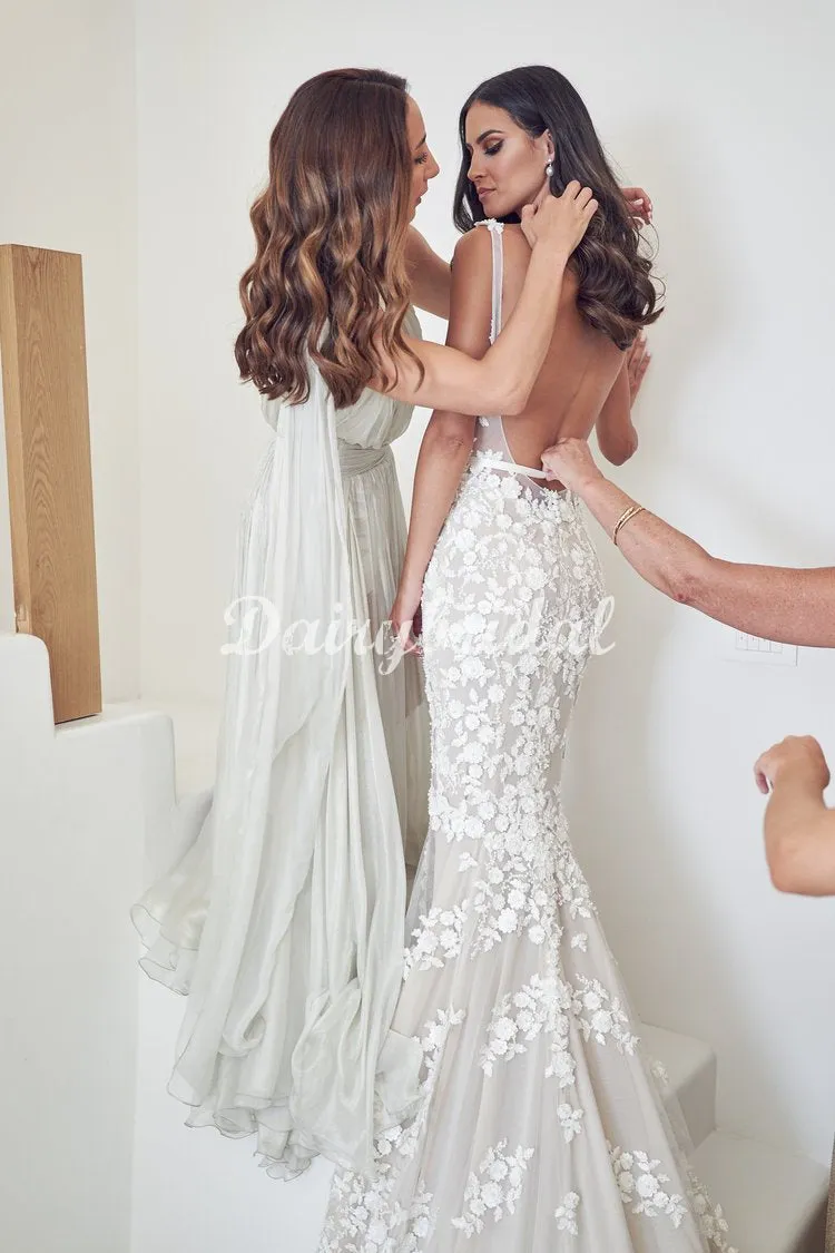 Stunning A-line One-Shoulder Organza Long Bridesmaid Dress, FC5155